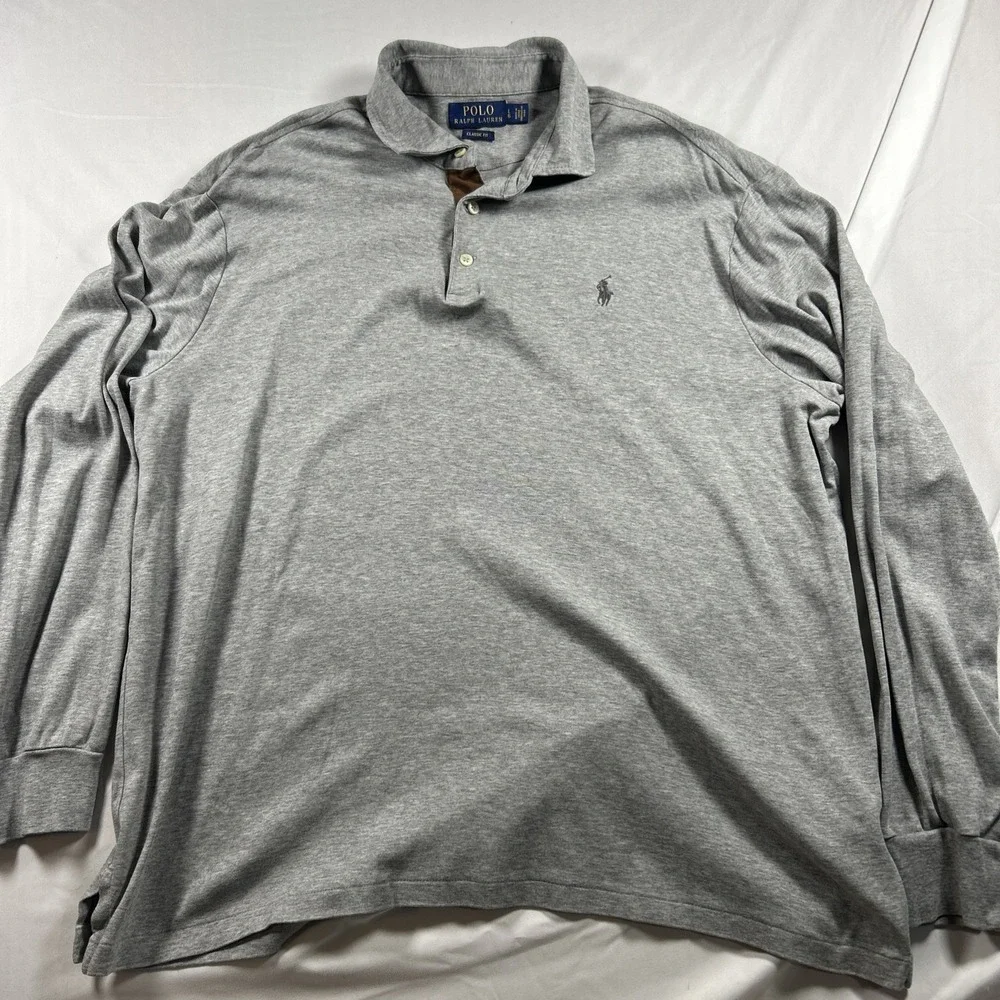 Polo Ralph Lauren Polo Shirt Mens Large Gray Long Sleeve Classic Fit Pony Logo